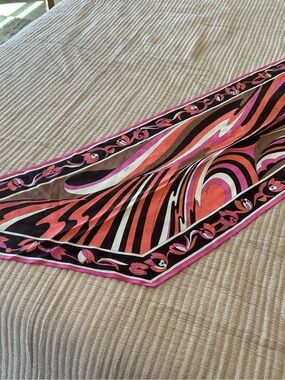 Pucci Vibrant Pink, Brown and Coral Abstract Silk Scarf